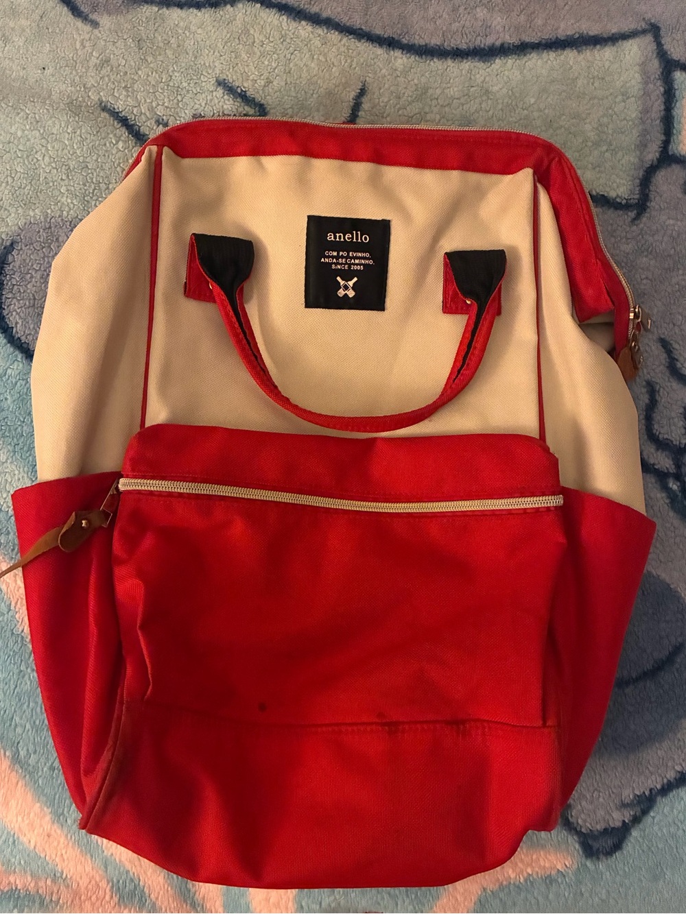 anello Red and Cream Canvas Daypack Backpack